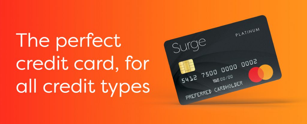 Black credit card with text 'The perfect credit card for all credit types.'
